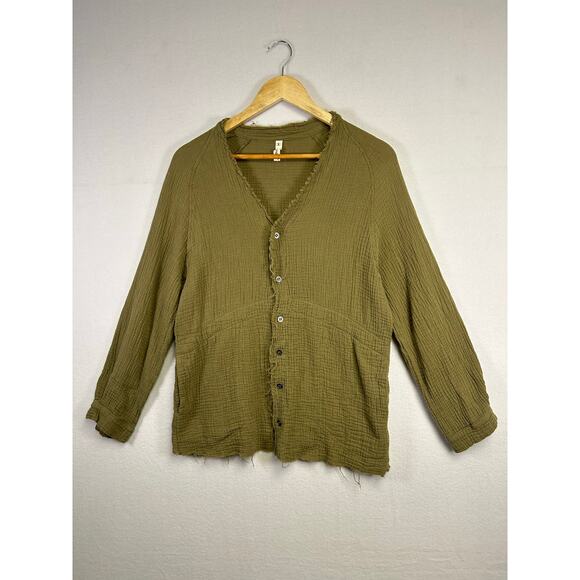 Igenjun Woman's Green Peasant Botton Down Top - Size‎ Small Bobo Casual - Picture 4 of 12